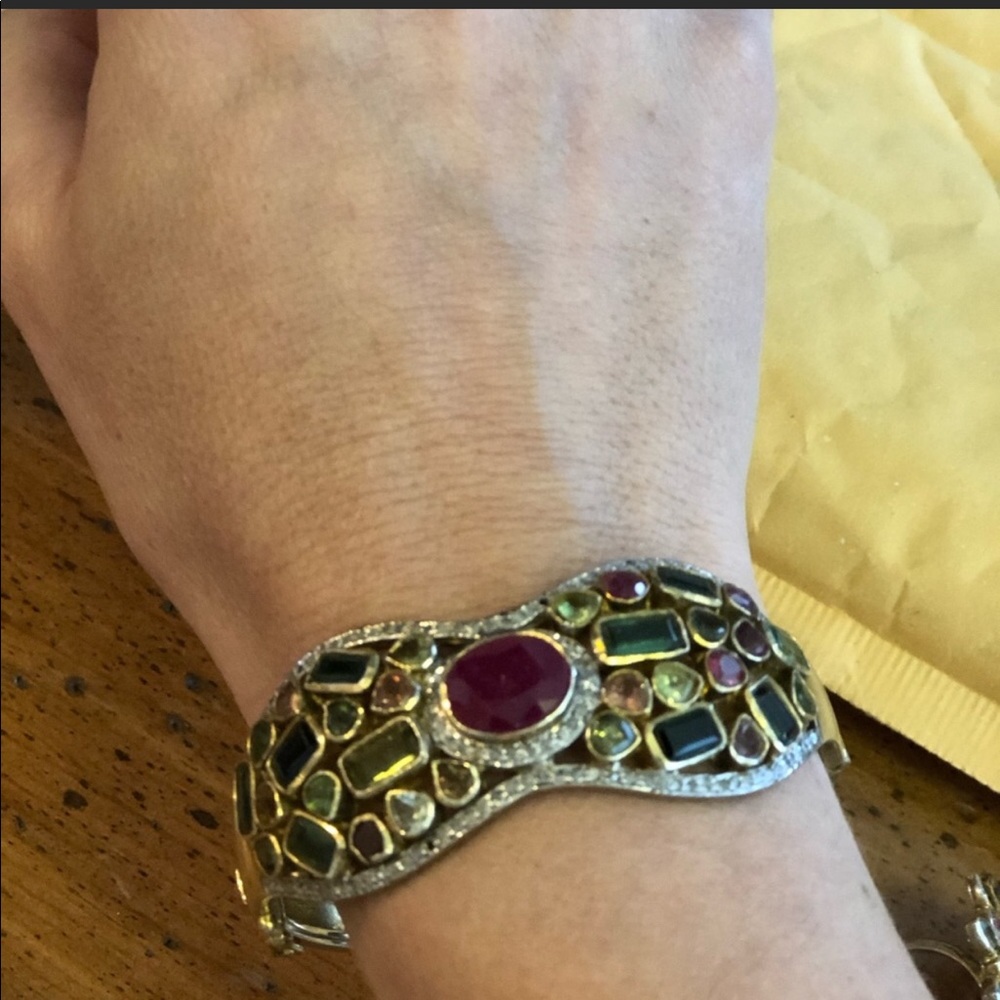 Pave Diamond and Tourmaline Bangle